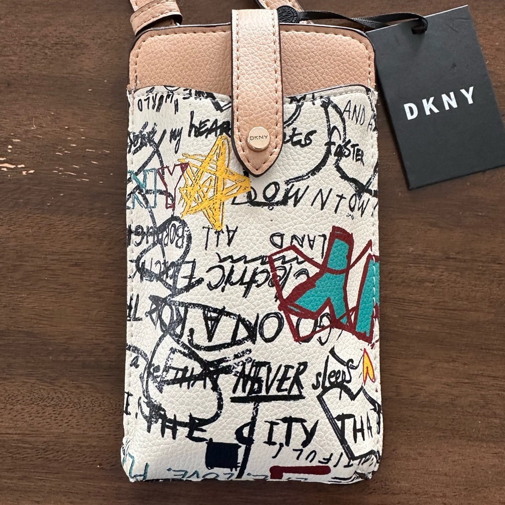 Dkny Tan Phone Case with Leather Trim and Gold Detail